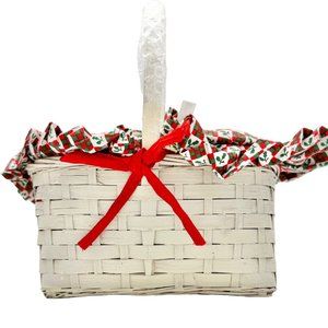Basket with Removeable Bi-Fold Top White Red Lining Holly Berry Quilted Top EUC